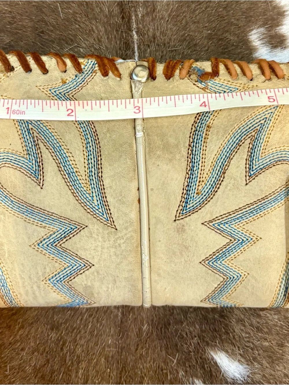 Vintage Tan Leather Western Clutch with Turquoise Accent